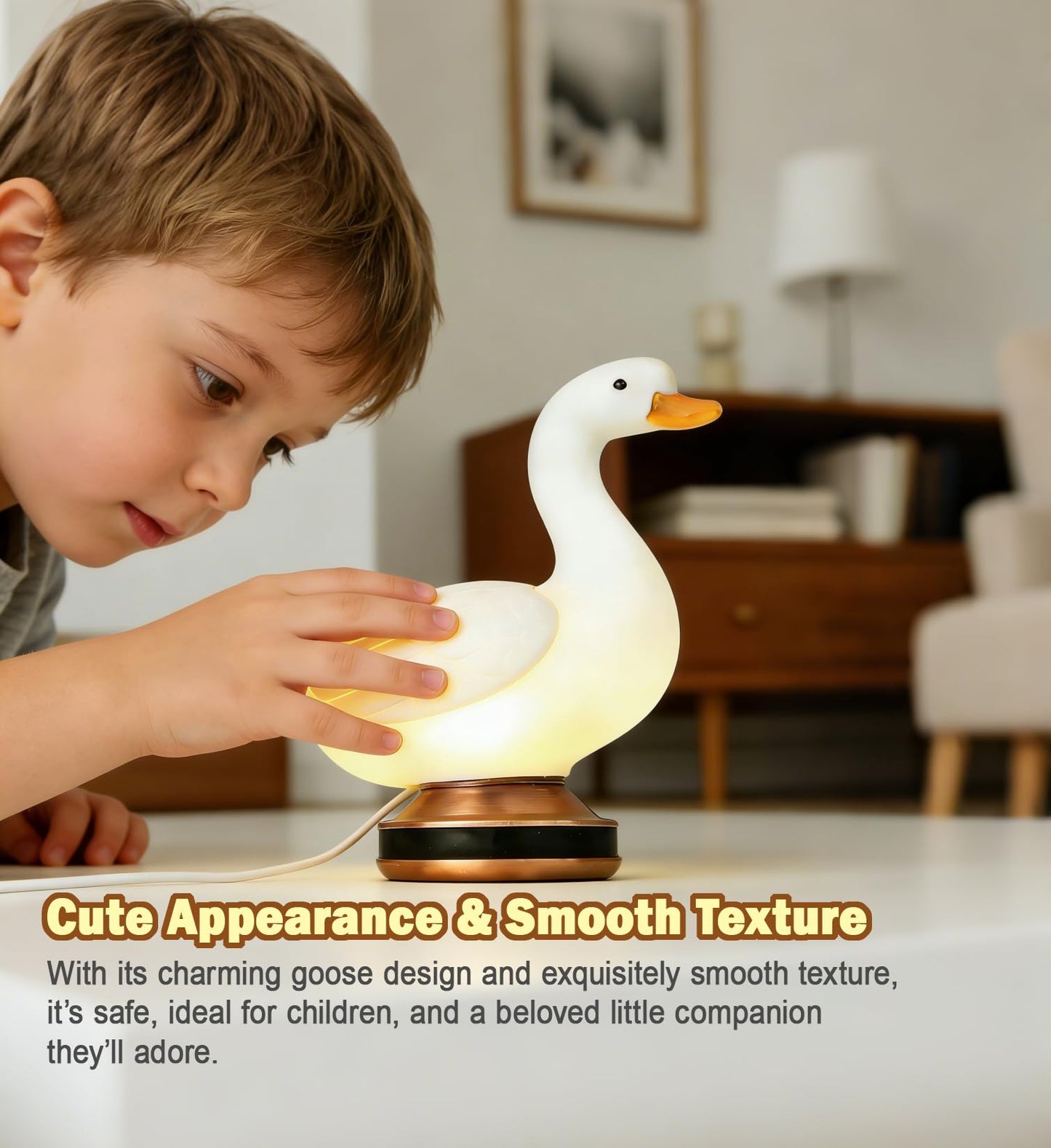 Eastyle Goose Night Light with Bow and Tie Accessories, Decorative Goose Shaped Table Lamp, Warm White USB Plug-in Goose Lamp, Cute Goose Nightlight, Resin Desk Light for Bedroom Shelf Decor Gift
