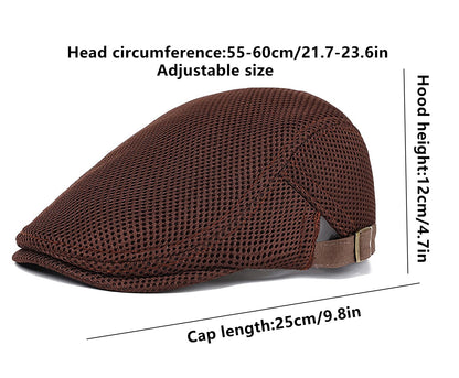 DIYDECAL Mens Breathable Mesh Summer Hat Adjustable Newsboy Beret Ivy Cap Cabbie Flat Cap Brown