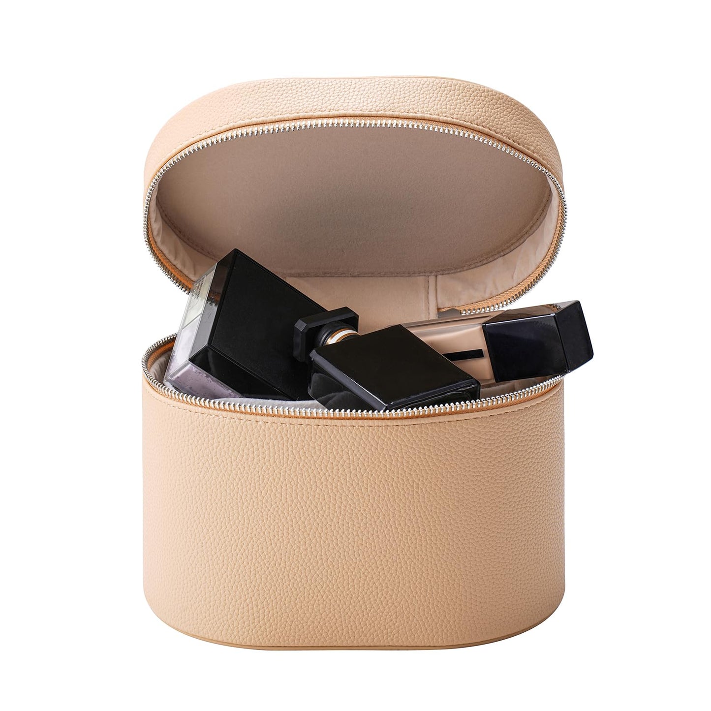 Lestikave Makeup Bag Vanity Case with Divider and Handle, Aesthetic Makeup Bags, Waterproof PU Leather Toiletry Bag for Women Girls, Portable Cosmetic Organizer Bag (04Khaki)