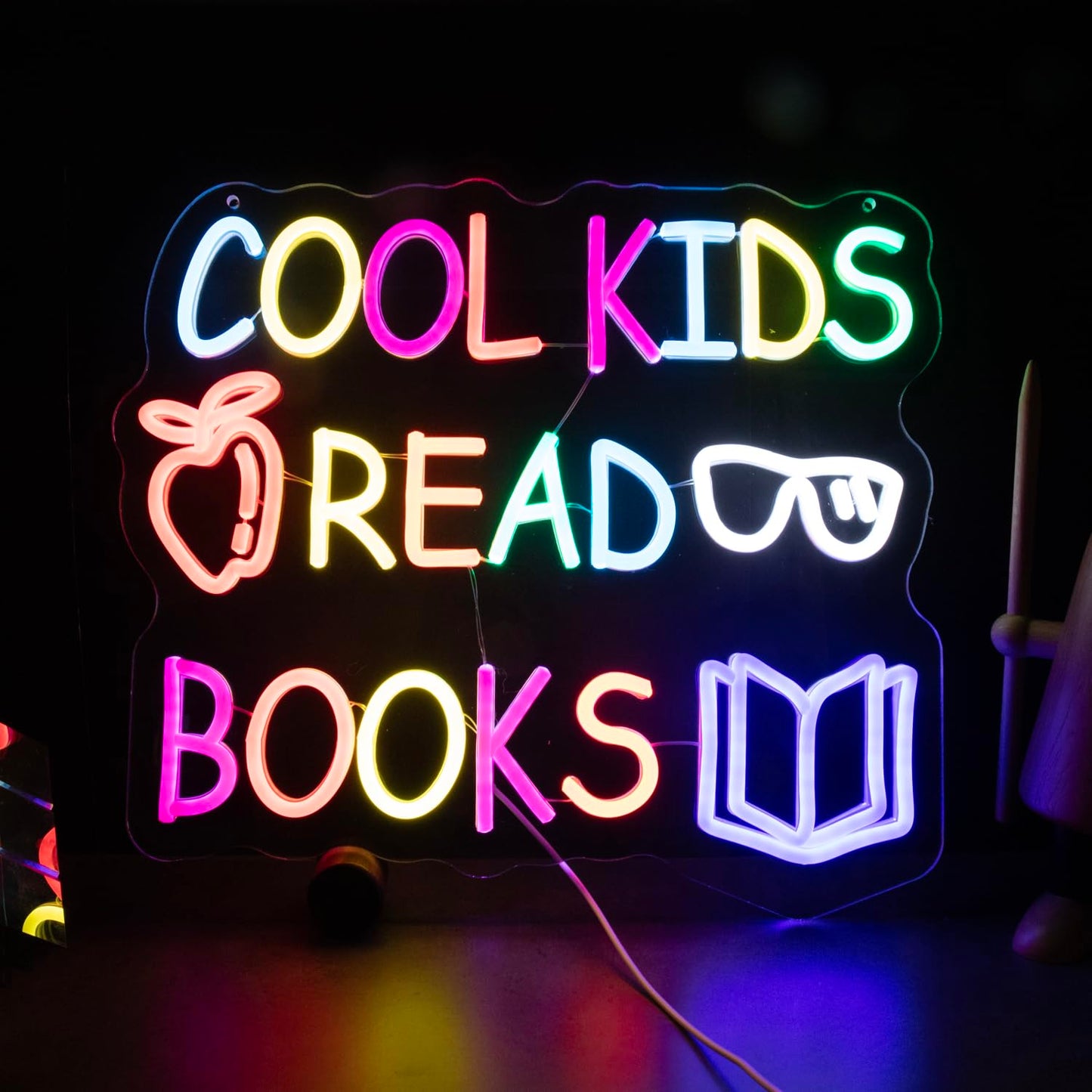 Cool Kids Read Books Neon Sign for Wall Decor, Reading Letter LED Neon Lights Library Neon Signs, Kids Room Reading Corner Classroom Christmas Bedroom Decoration 16.06 x 14.17 inch