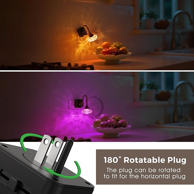 L LOHAS LED Night Lights Plug into Wall,2 Pack 10-Color Changing RGB Floral Night Lights, Dusk to Dawn,3 Brightness Levels,Rotatable Plug in Nightlight for Bedroom, Nursery, Hallway, Gift