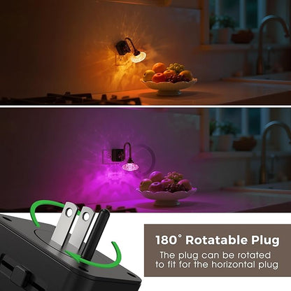 L LOHAS LED Night Lights Plug into Wall,2 Pack 10-Color Changing RGB Floral Night Lights, Dusk to Dawn,3 Brightness Levels,Rotatable Plug in Nightlight for Bedroom, Nursery, Hallway, Gift