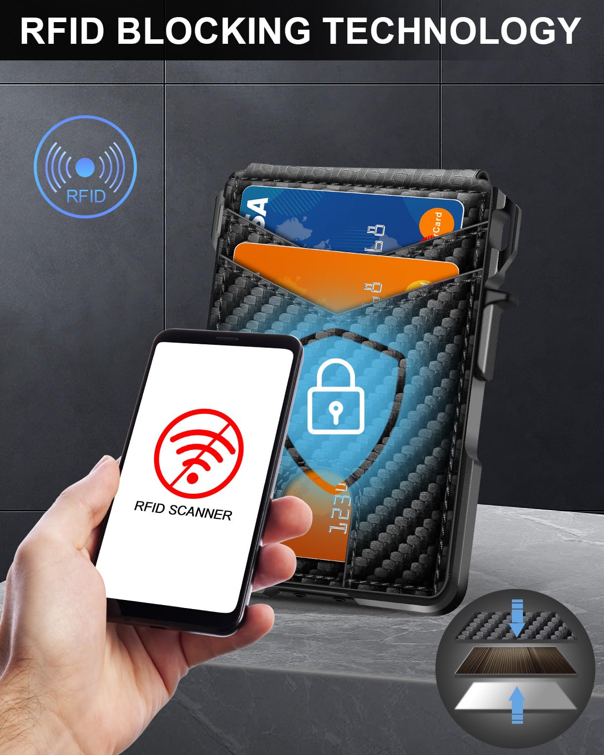 ZALVEX Wallet for Men, Mens Minimalist Wallet 9-13 Cards, Slim Compact Wallet with Money Clip & ID Window, RFID Blocking Smart Pop Up Card Wallet, Metal Aluminum Credit Card Holder Bifold Wallet