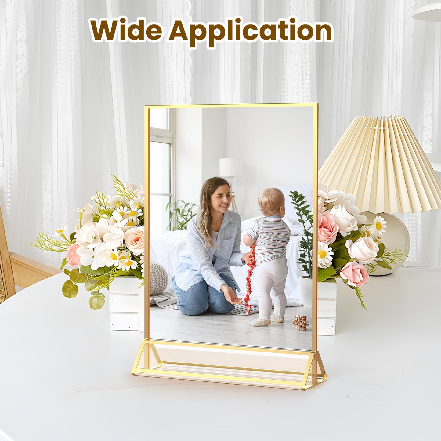 YOAEAILY Gold Frames 5X7 Acrylic Sign Holder Double-Sided Tabletop Picture Frames for Menu Holder Wedding Table Number Holder Christmas Photo Frames with Removable Sticky Dots-3 Pack