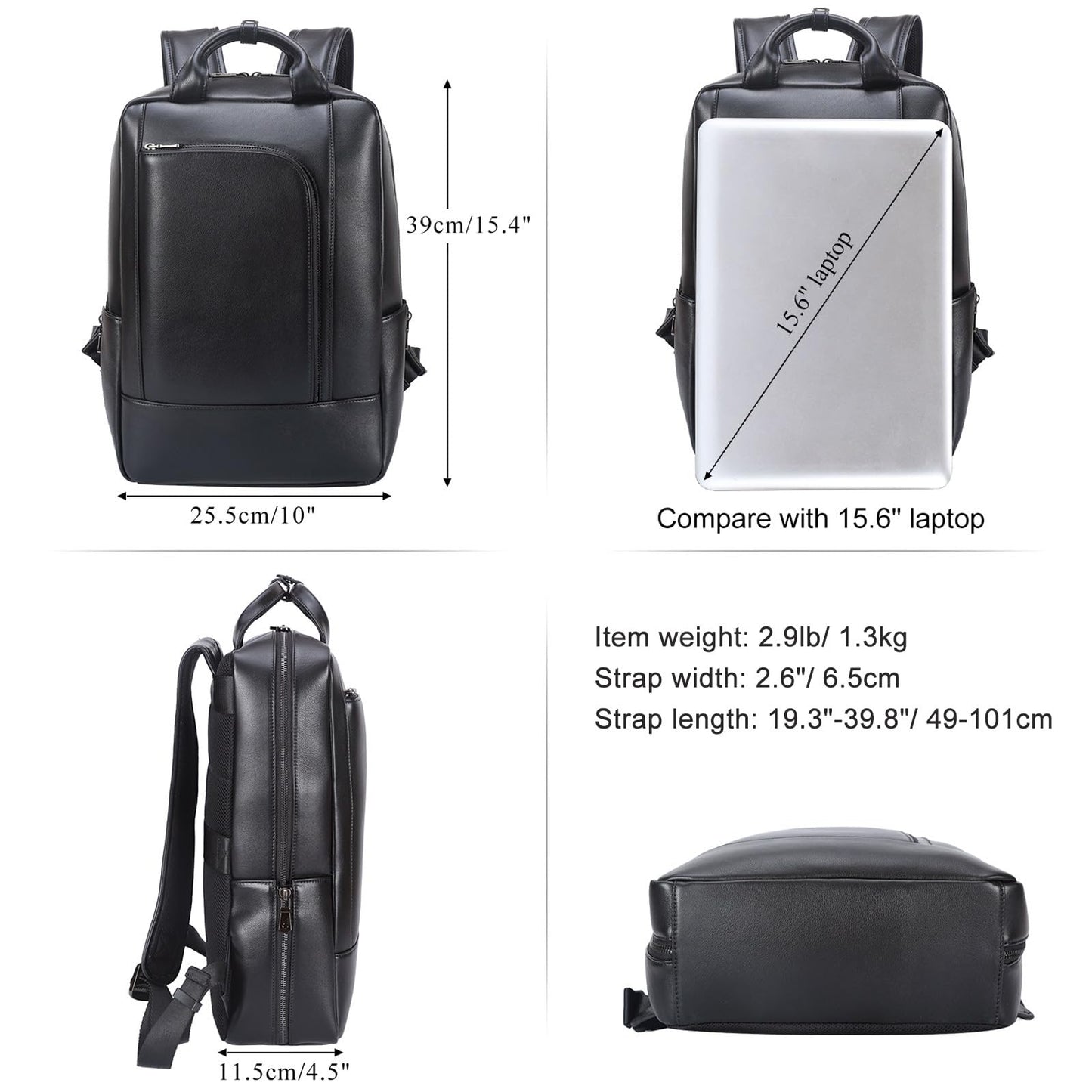 TIDING Genuine Leather 15.6 Inch Laptop Business Backpack for Men & Women, Professional Work Casual Daypack Waterproof Travel Outdoor Bag