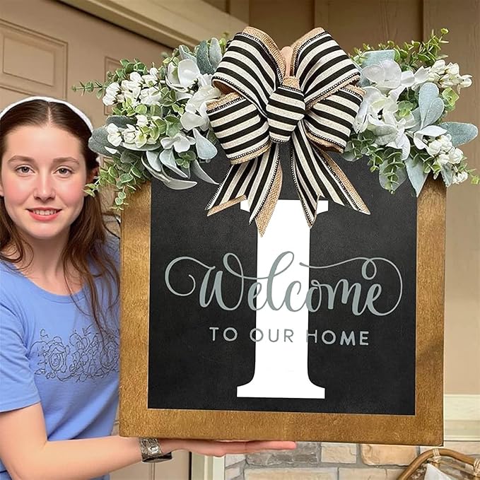 16'' Personalized Last Name Welcome Sign, Door Wreaths for Front Door Outside, Spring Wreath for Front Door Decor, Farmhouse New Home Gifts for Home (I)