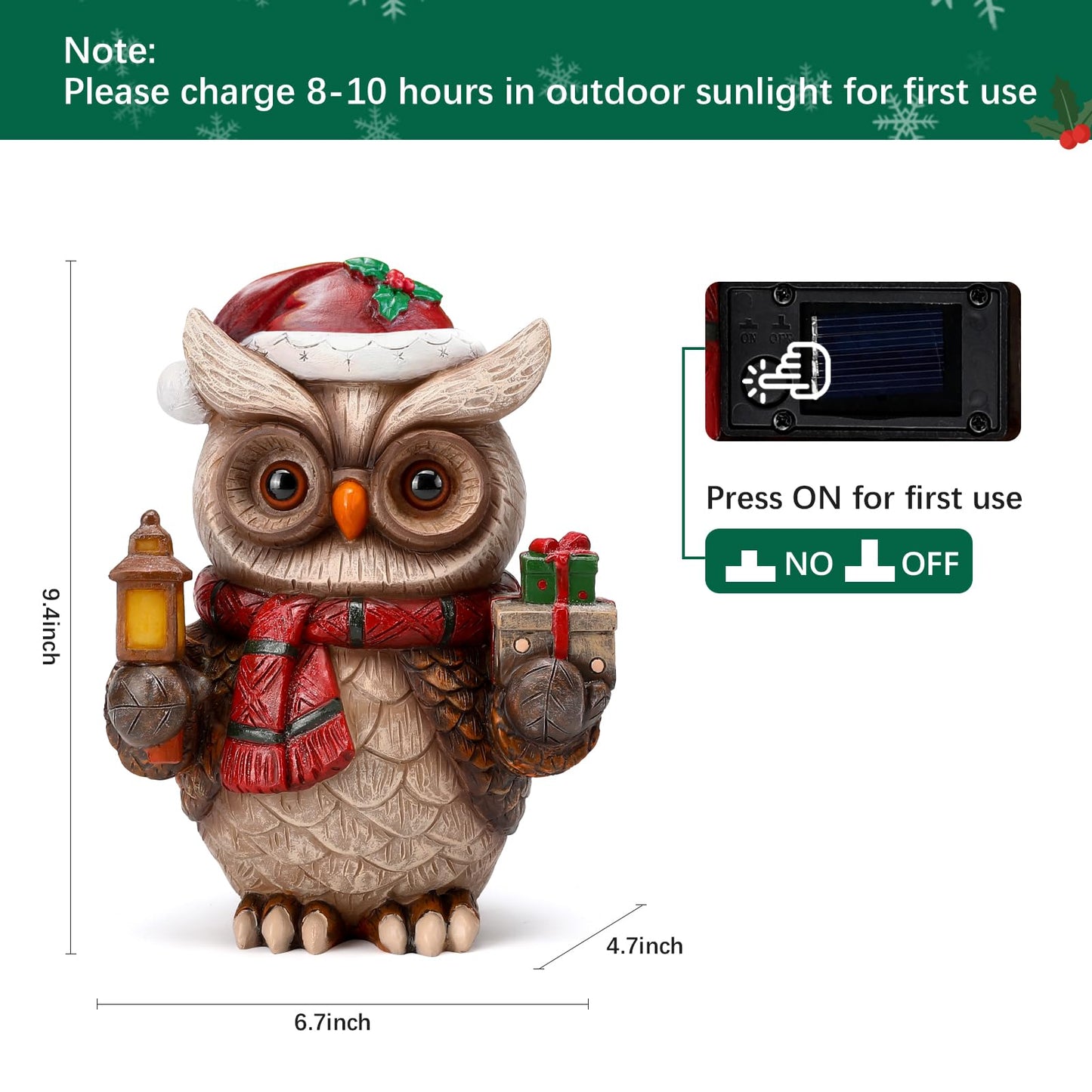 WONDHOME Solar Christmas Owl Decoration Resin Owl Outdoor Statue with LED Lantern for Porch Garden Patio Yard Home Decor Christmas Housewarming Gifts for Women Mom