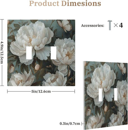 Decorative Art Light Switch Covers Butterflies & Peonies 2 Gang Double Toggle Wall Plate Decorative Switchcover Electrical Switchplate for Home Decor