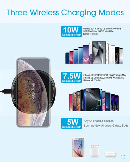 NANAMI Fast Wireless Charger [2 Pack] - Qi Certified Wireless Charging Pad for iPhone 17/17 Pro/17 Pro Max/16/15/14/13/13 Pro/12,10W for Samsung Galaxy S25/S25 Ultra/S24/S24 Ultra/S23/S22, New Airpods
