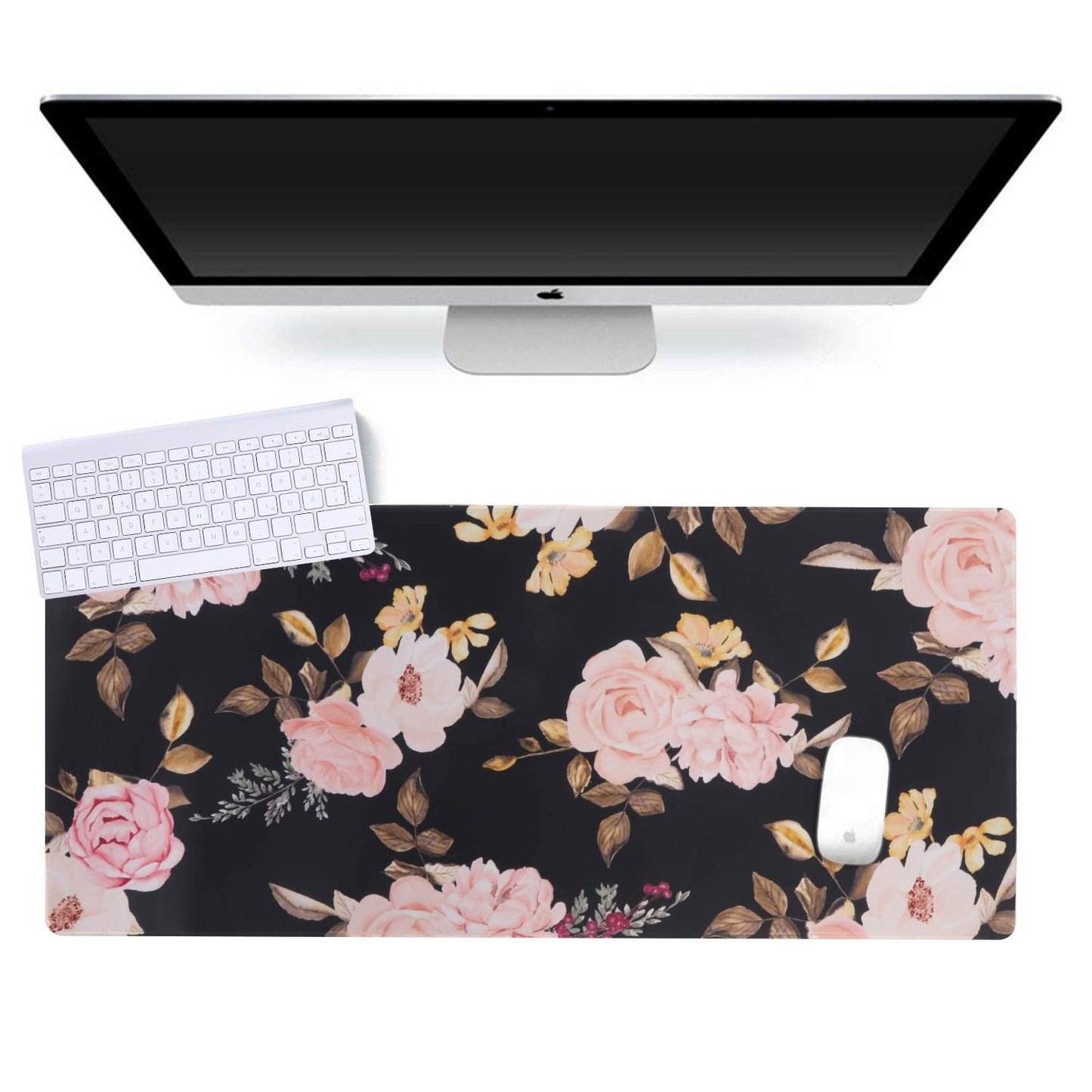 iCasso Extended Gaming Mouse Pad, Large Non-Slip Rubber Base Mousepad with Stitched Edges, Waterproof Keyboard Mouse Mat Desk Pad for Work, Game, Office, Home - Peony