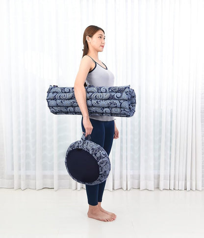 Meditation Cushion Set - Round Zafu Pillow & Square Roll-Up Zabuton Mat | Kapok Filled Comfort