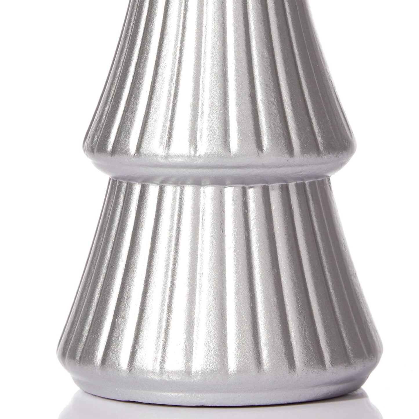 WONDROUS' DECO Wooden Christmas Tree Figurine, Tabletop Silver Tree Figurine, Set of 2 Desk Centerpieces for Christmas Decor