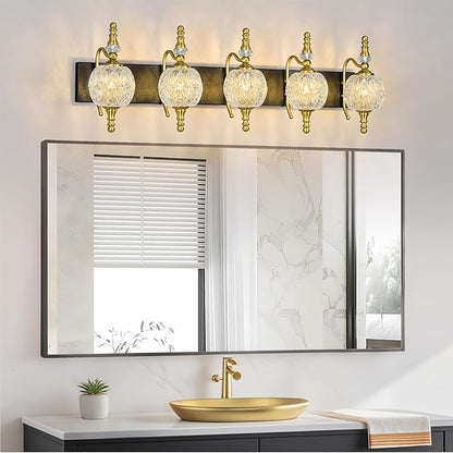 Modern Crystal Bathroom Vanity Lights Fixtures Over Mirror Black Gold Vintage 5-Lights 36 Inch Bathroom Light Fixtures Glass Crystal Vanity Lights