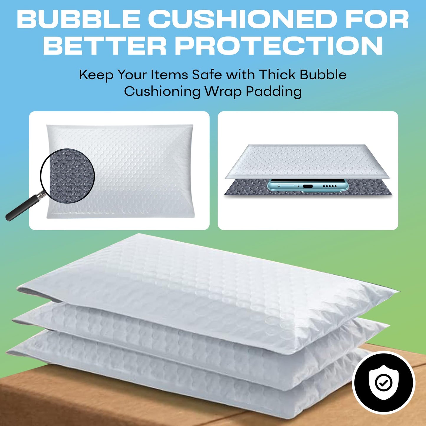 White Poly Bubble Mailers 8.5x12 inch #2 | Self Seal Padded Envelopes | Cushioned Bubble Mailer | Usable Size 8.5x11 | WaterProof | Lightweight mailing Shipping Bags | US Made | 200 Pack Bulk