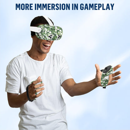 Silicone Cover Set Compatible with Meta Quest 3S Accessories, VR Protector Face Cover, Controller Grips, Front Shell Headset and Lens Protective for Oculus/Meta Quest 3s Accessories(Camouflage Green)