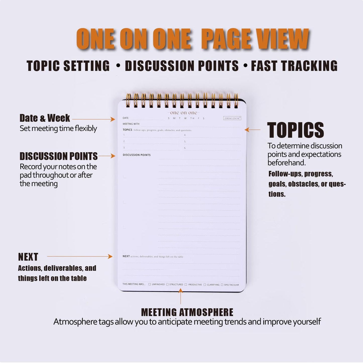Business Meeting Notebook for Work With Action Items – Bestselling 1:1 Spiral Notepad is Great for Managers, Team Leads, Educators - Keep Notes Organized During Note-taking Process -Black-A5