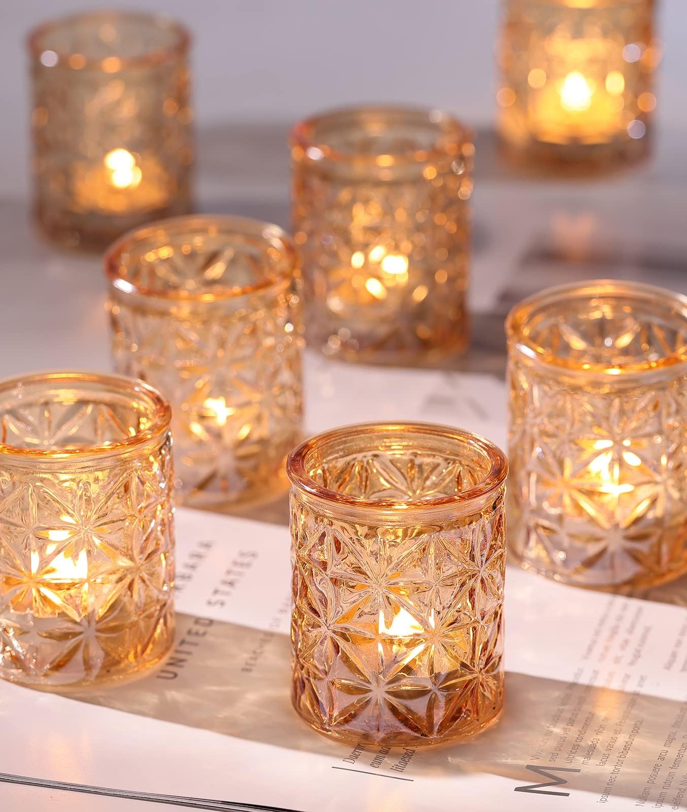 Gold Votive Candle Holders Set of 12, Tea Lights Candle Holders Glass for Wedding Table Centerpieces, Gold Candle Holder for Christmas Party Diwali Centerpieces for Table, Home Party Supplies