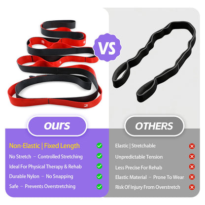 Non Elastic Stretching Strap with Loops - Yoga Straps for Physical Therapy, Durable Stretch Bands for Exercise, Flexibility Training, Hamstring & Leg Stretcher, Yoga/Pilates/Gymnastics - Red