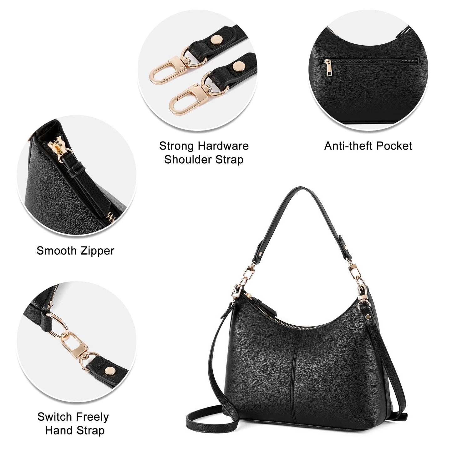 Keyli Women's Shoulder Handbag - WaterProof PU Leather Crossbody Bag, Cute Stylish Clutch Purse with Removable Straps, Top Handle Bag with Zipper - Black