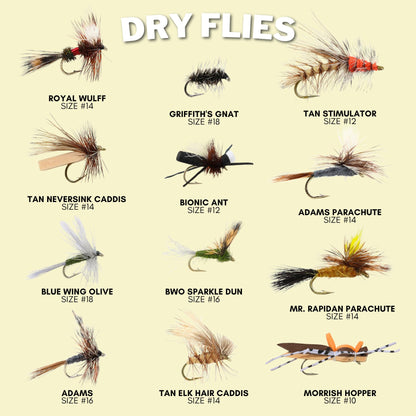 24 Fly Fishing Flies Assortment for Trout | 2 Dozen Fly Fishing Flies Kit | Dry Flies, Nymph, Wet, Streamers, Wooly Bugger Flies | Trout Lure Set Kit