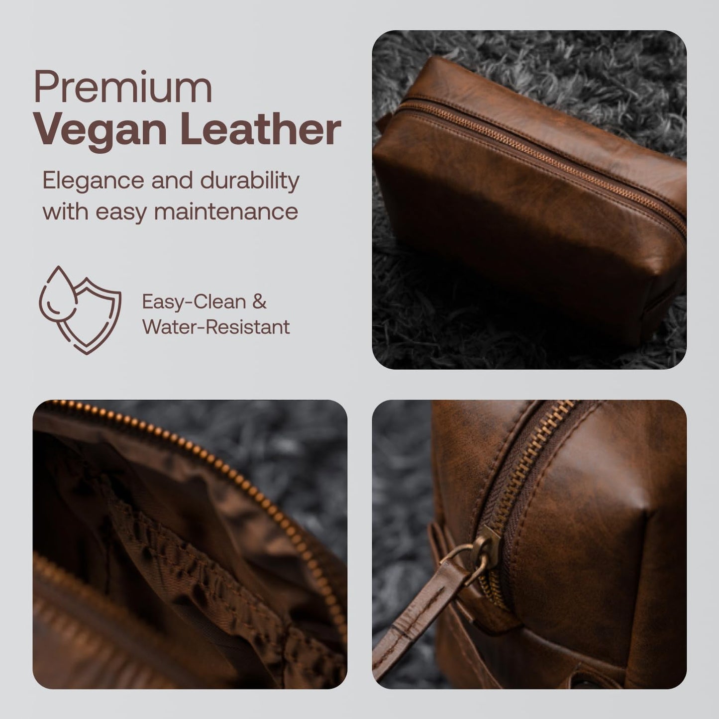 RUBAB MEN Premium Toiletry Kit Bag | Waterproof Vegan Leather Pouch for Men & Women | Cosmetics & Grooming Travel Organiser & Toiletries Bag | Tan Shade