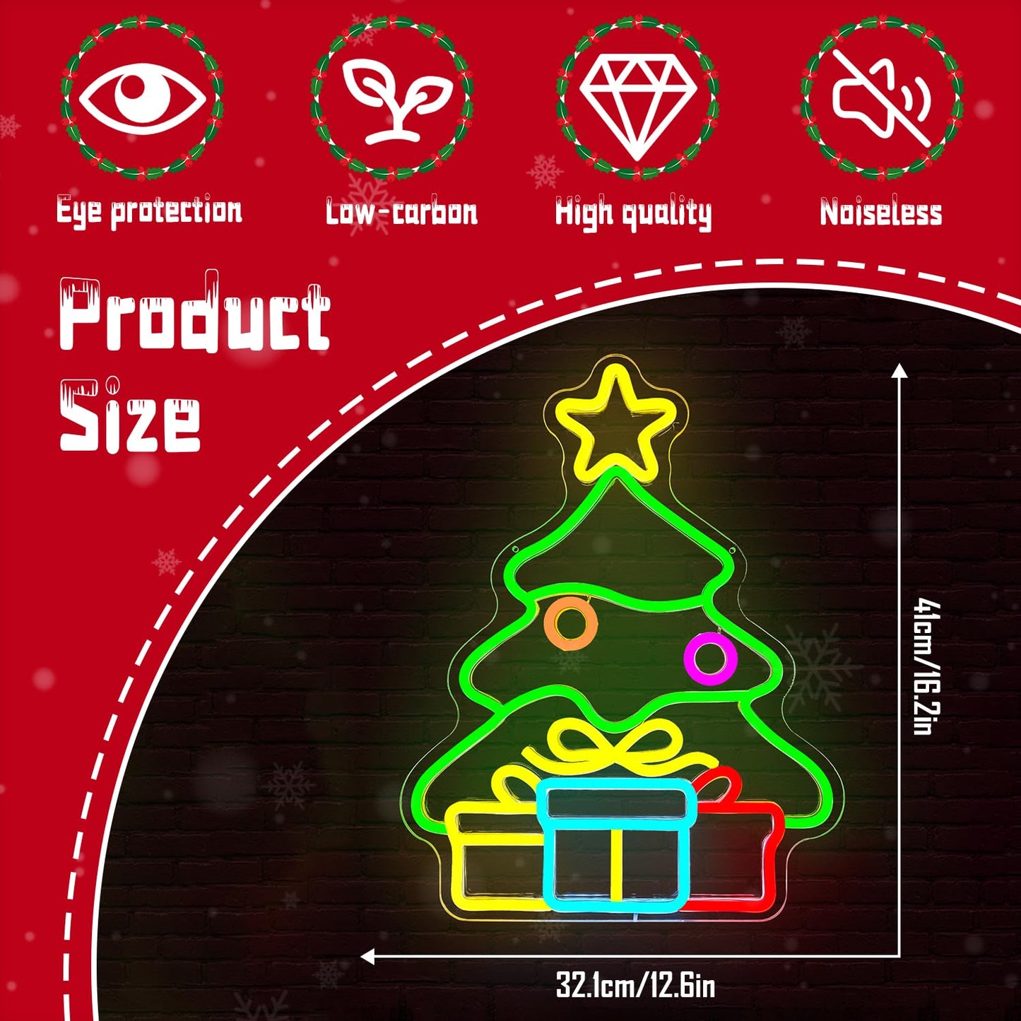 Christmas Tree Neon Sign Gift Box Xmas Neon Light Neon Christmas Decorations Dimmable Led Neon Light Up Sign for Wall Decor Party Kids Gift Winter Home