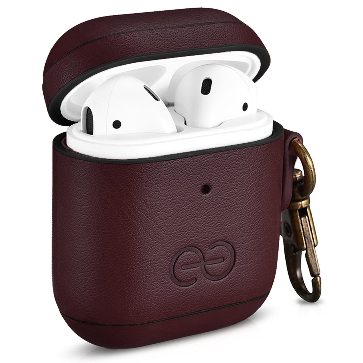Dreem Om Case Cover with Keychain Clip Compatible with AirPods 1 & 2, Vegan Leather Airpods Case for Men & Women, Luxury Earbuds Accessory for Apple iPhone - Coffee