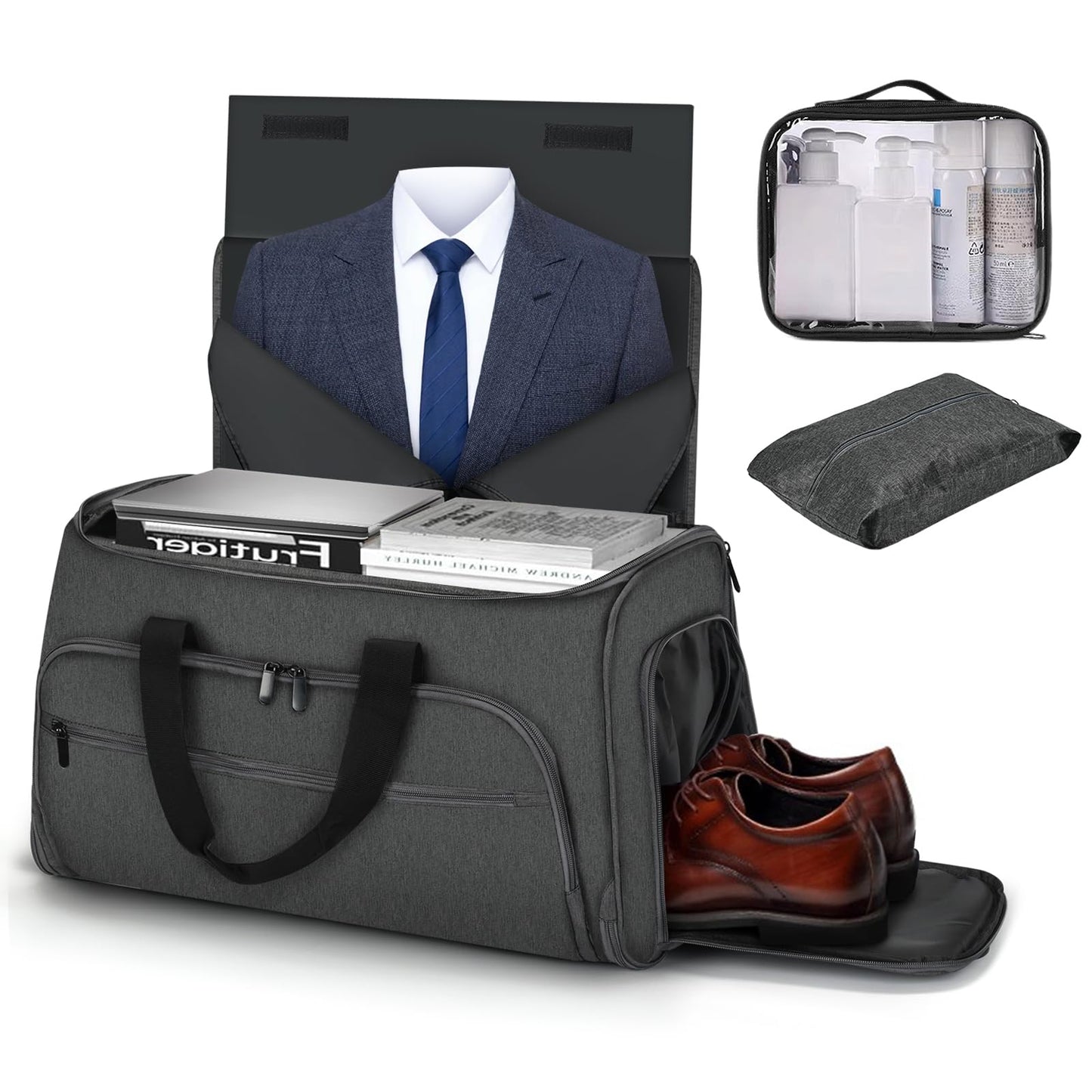 Vagtiivo Travel Garment Bag, 55L 2-in-1 Convertible Carry-On Suit Bag with Full-Zip 360-Degree Protection for Business Travel & Weddings, Hanging Suitcase Duffel Bag, Midnight Grey