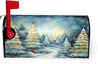 Festive Magnetic Mailbox Cover Christmas Forest Pattern Outdoor Mailbox Protector Holiday Seasonal Decorative Garden Yard Home Standard Size 21 x 18 Inch