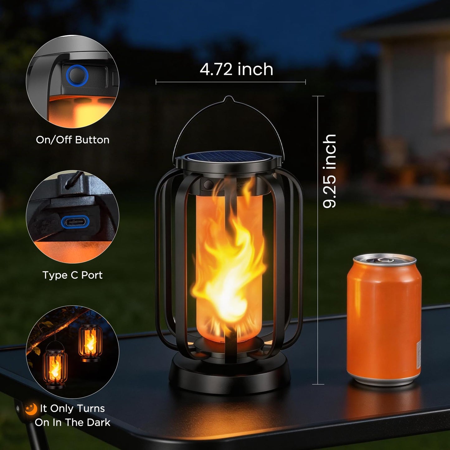 Hompavo Gen2 Solar Lanterns Outdoor Lights with Ultra-Real Flame, 2 Charging (USB/Solar) & 4 Modes - Waterproof Decorative Hanging/Table Lights for Pathway Yard Patio Garden Decor Gifts for Women, 2