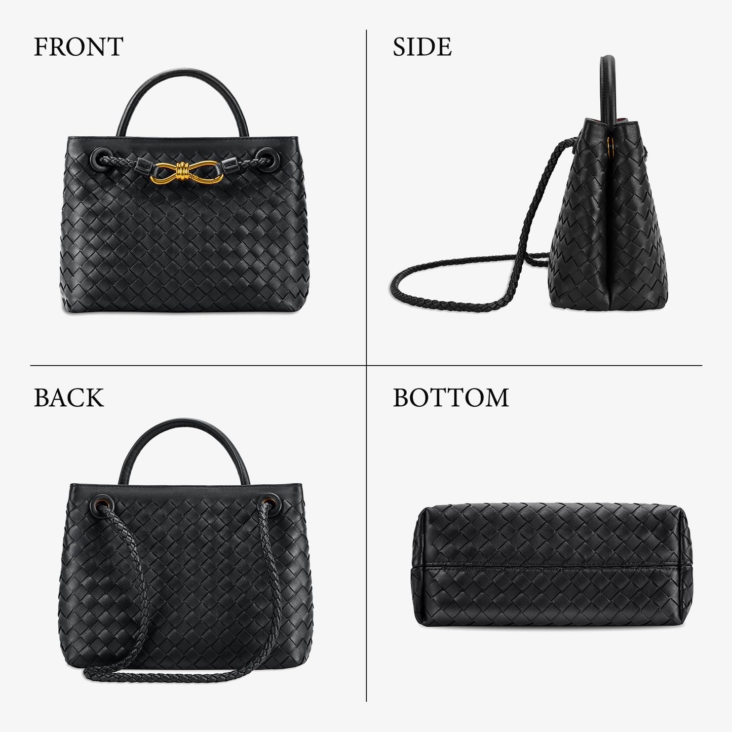 Woven Tote Bag for Women Leather Shoulder Handbag Designer Top Handle Purses(Black)