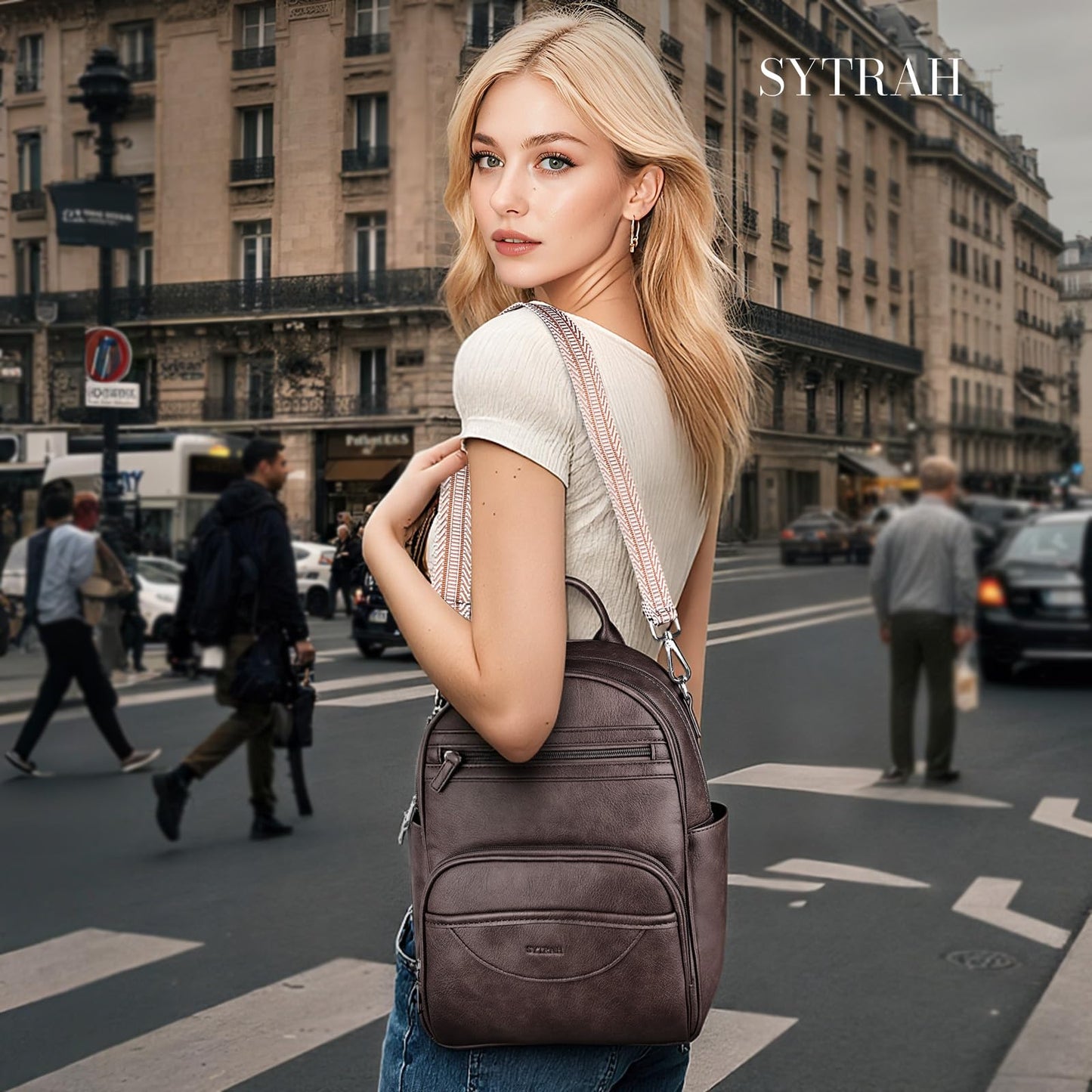 SYTRAH Small Backpack Purse for Women, Mini Backpack Vegan Leather with RFID Blocking & Tablet Pocket, Cute Shoulder Handbag for Travel, School & Work Coffee Brown