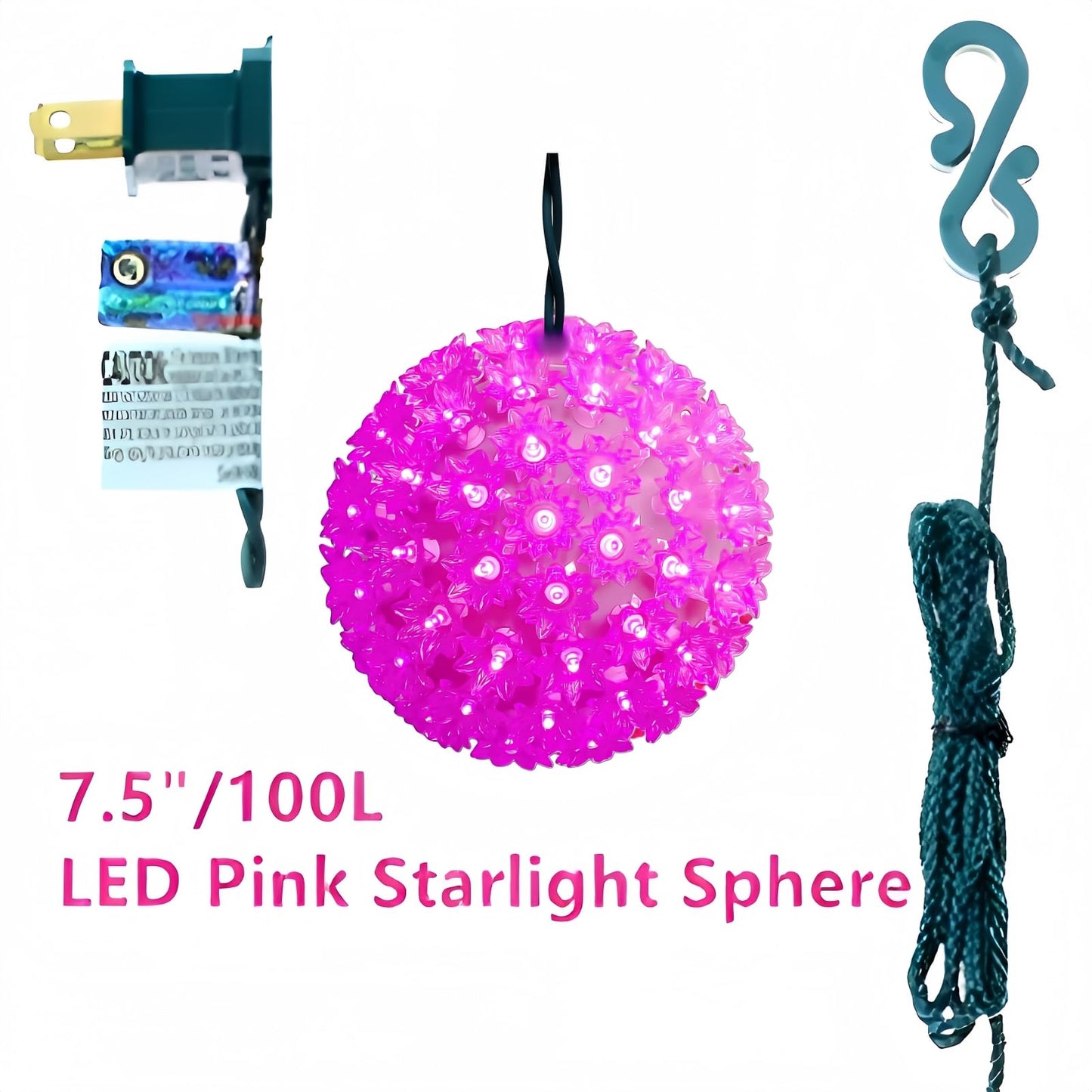 JinBest 7.5in Pink LED Sphere Light, 100 LED, UL Outdoor Wedding Christmas