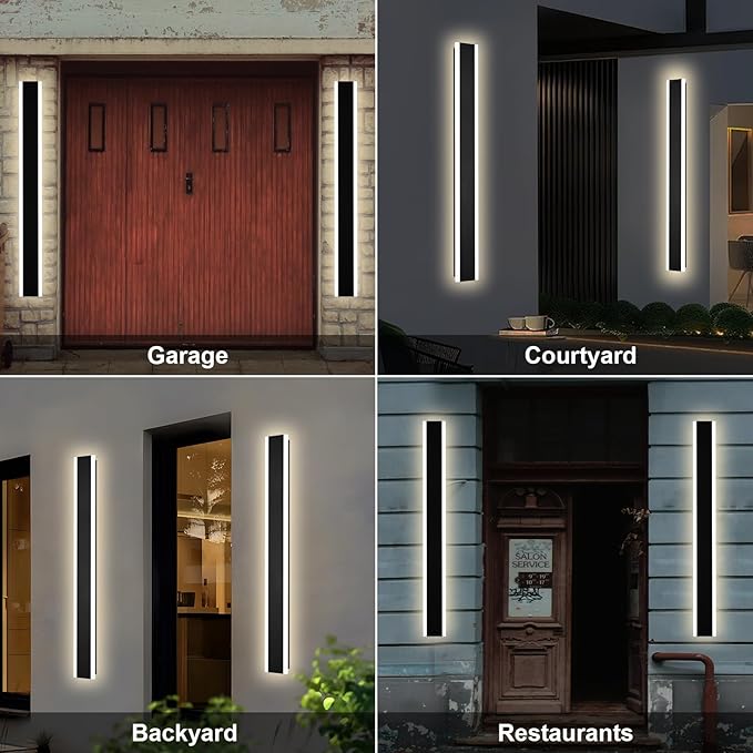 Outdoor Long Wall Lights, 48inch 2 Pack Dimmable Modern Led Wall Lighting,Black Wall Mount Long Linear Exterior Lighting Ip65 Waterproof Exterior Wall Light Fixtures for Garage Patio Porch