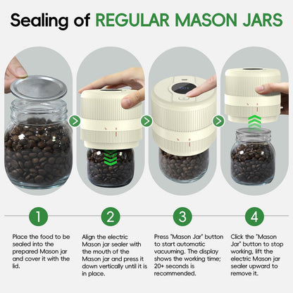 Mason Jar Vacuum Sealer Kit, Electric Sealer for Wide and Regular Mouth Mason Lids, Canning Vacuum Sealer Mason Jar, Automatic Vacuum Sealer Machine for Food Storage - Ivory