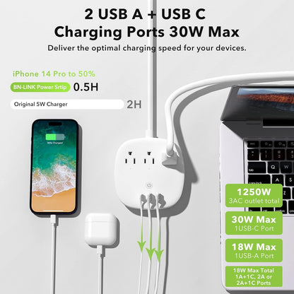 BN LINK Smart Plug Power Strip，Surge Protector with 6 Individually Controlled Smart Outlets, 4 USBs (incl. 20W USB-C), Compatible with Alexa and Google Home
