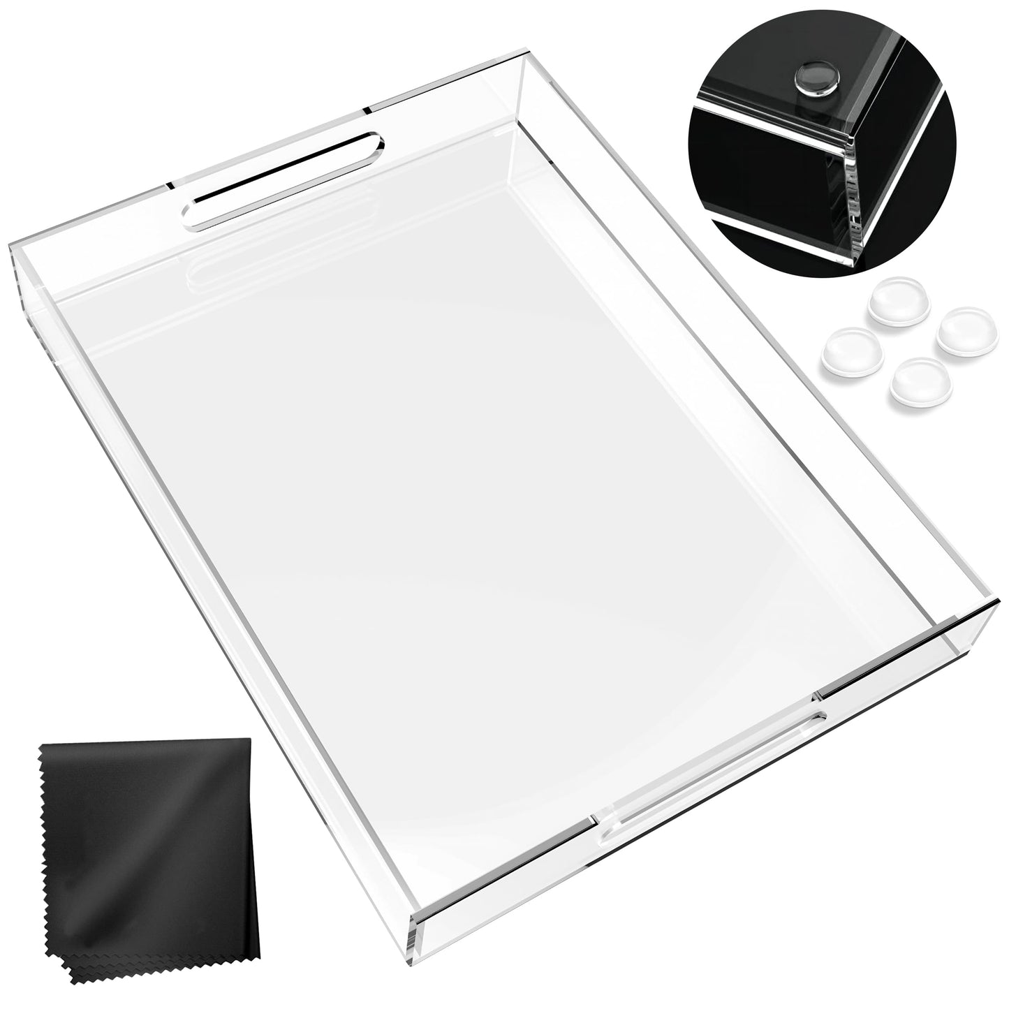 Acrylic Tray 16x12 with Cut Handles - Spill Proof Decorative Tray is an Ideal Countertop Organizer for Living Rooms, Ottoman Coffee Tables, Offices, Kitchens & Serving Guests