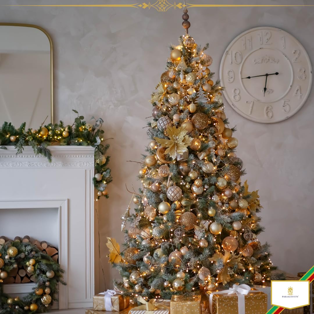 Paramexview® 24 Pcs Christmas Balls Set, 40mm/1.57" inch, Christmas Tree Hanging Shatterproof Ornaments Decoration, Pre-Hooked Hanging Balls, Seasonal Home Decoration for Trees (Gold)