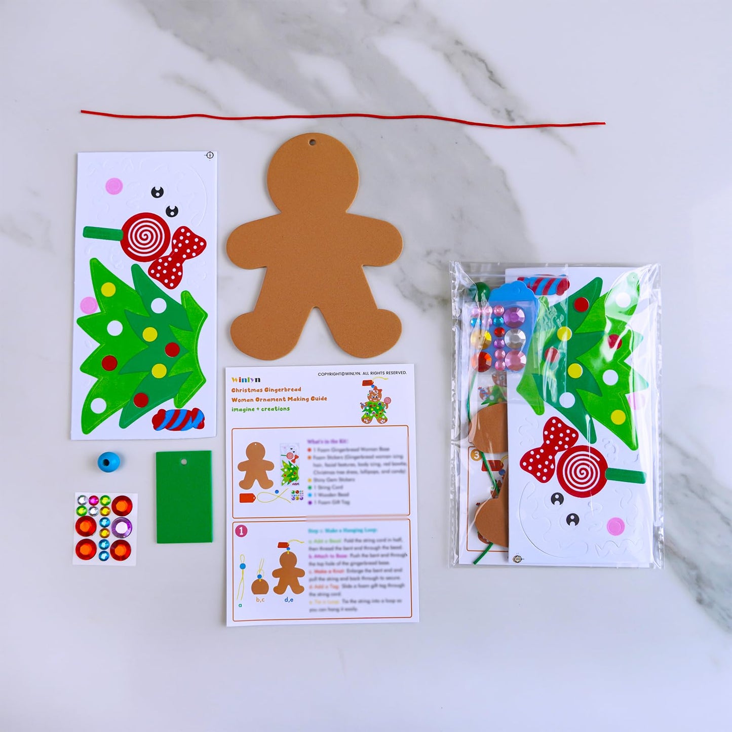 Winlyn 24 Sets Christmas Craft Kits Winter Crafts DIY Holiday Gingerbread Man Ornaments Tree Decorations Art Sets Stocking Foam Stickers Arts and Crafts for Kids Home Classroom Activities Party Favors