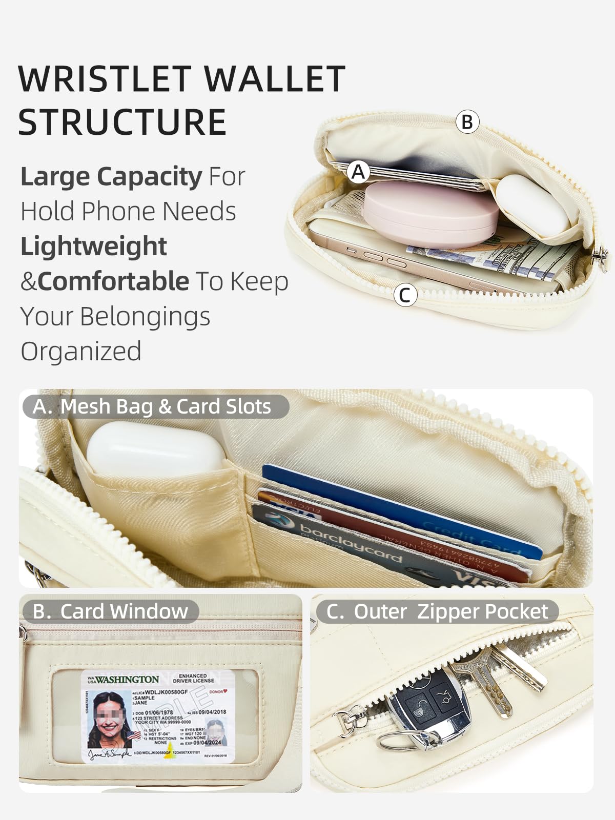 WESTBRONCO Wristlet Wallets for Women – RFID Blocking Quilted Nylon Phone Wallet Clutch, Zip Around Card Holder Purse for Travel & Everyday Use