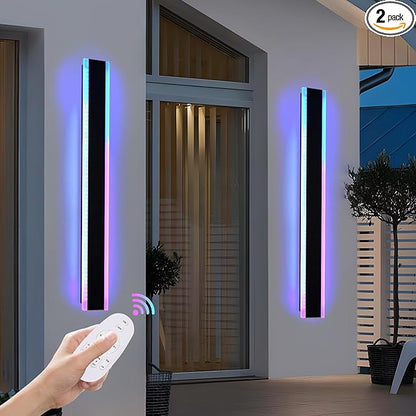 2 Pack RGB Outdoor Long Wall Lights, 60 inch Outside LED Long Lights, Dimmable Exterior Lighting Fixtures, Large Outside Linear Light Fixture for Patio, Garage, Porch, Front Door