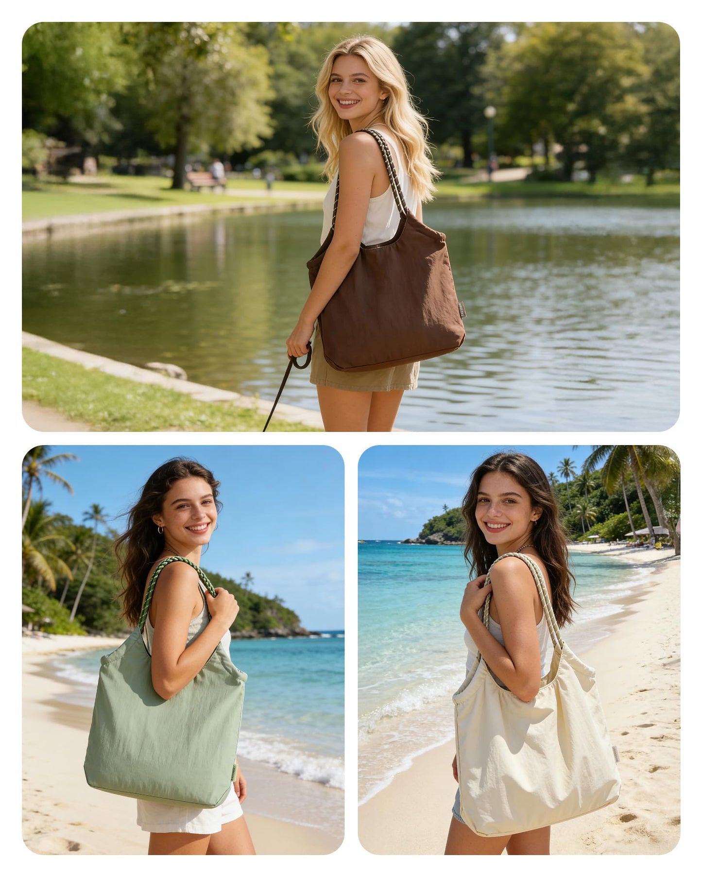 BAGSMART Beach Bags for Women, Beach Tote Bag Beach Bag with Zipper Waterproof Sandproof Swim Pool Bag for Beach, Travel, Gym (Beige)