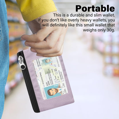 ZHOMA Minimalist RFID Blocking Wallet with Lanyard, Functional ID Case with 2 Zipper Pockets and Key Chain for Men and Women, Tactical Badge Pouch Cards Holder, Coin Purse for Travel Sports-Purple