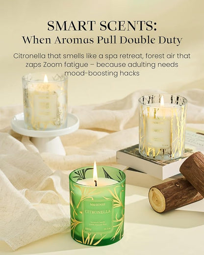 M&SENSE Citronella Candles Outdoor, 42 Hours Burn Natural Citronella Oil Soy Candle for Patio Camping, 8.1oz Long Lasting Lemongrass Summer Candles for Indoor Home Scented