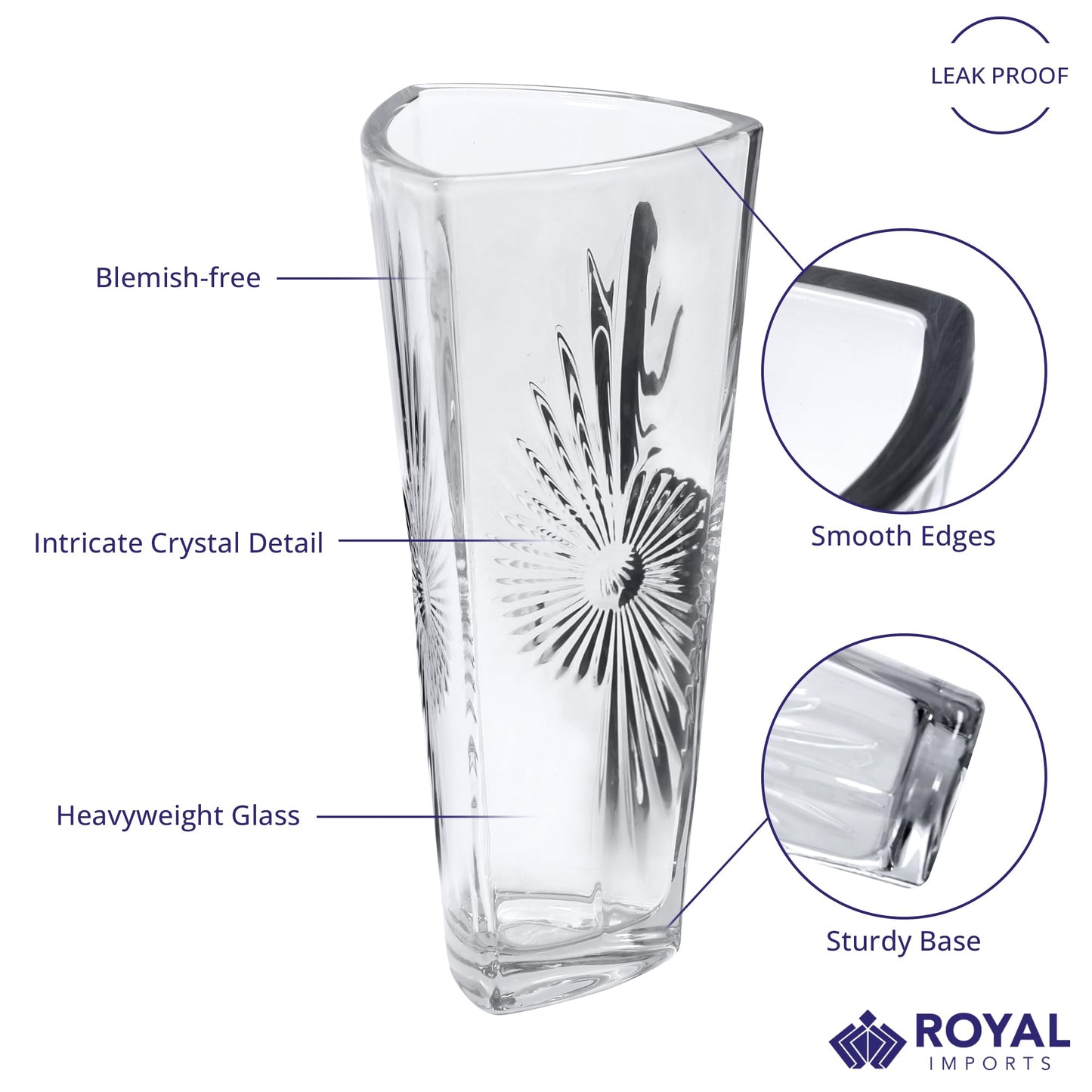 Crystal-Look Glass Flower Vase Centerpieces for Tables 11.5" x 5" Star Design Glass Vase Candle Holders Wedding Decor Vases for Centerpieces, Home & Event Decorations - Royal Imports
