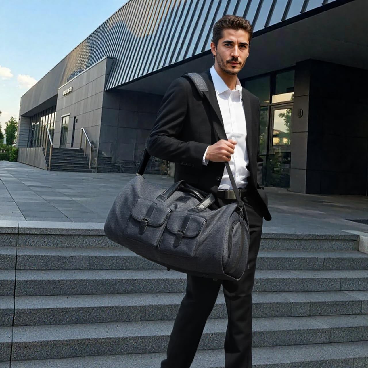 UNIQUEBELLA Travel Garment Duffel Bag, 45L Carry on Suit Bag for Men Convertible Foldable Weekend Bag with Shoe Compartment