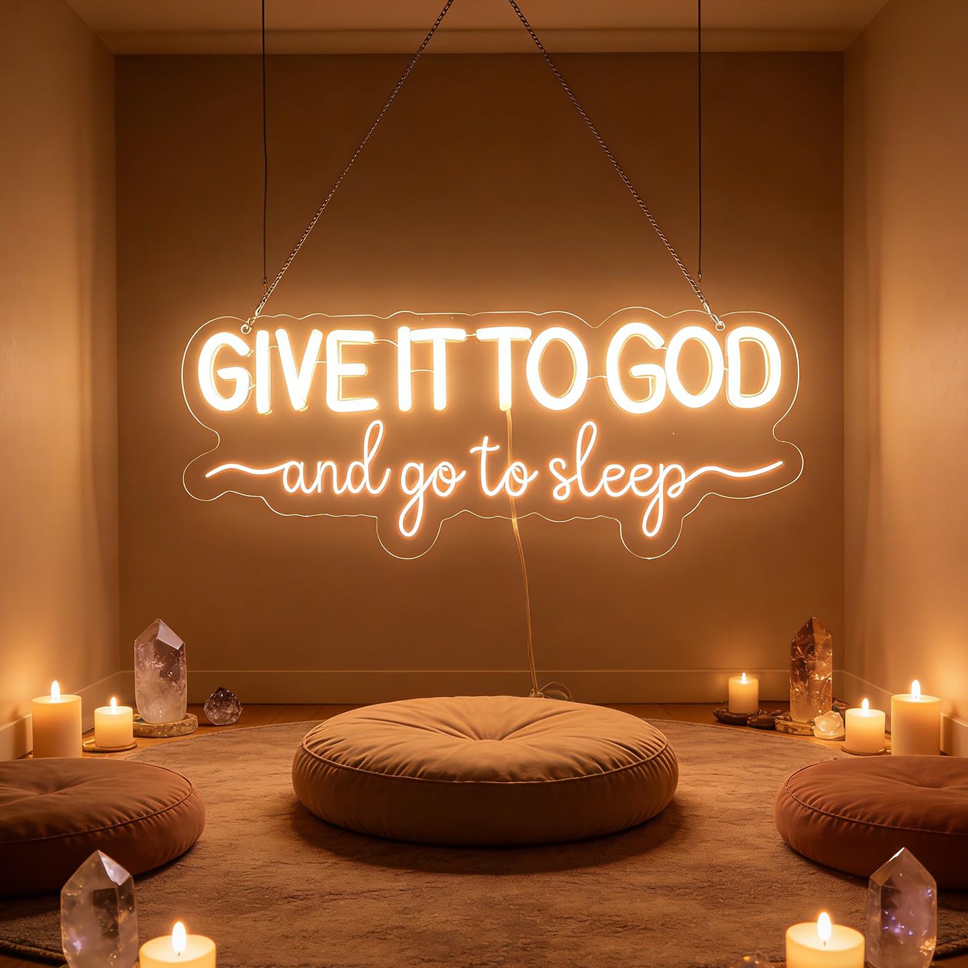Give It to God and Go to Sleep Neon Sign Led Dimmable Neon Lights for Bar Room Home Art Wall Decor Party Window Living Room Decor Christmas' Birthday Gift (Warm white)