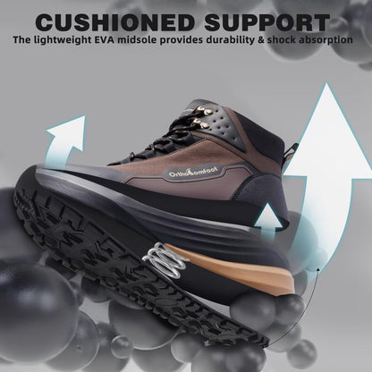 Men's Orthopedic Wide Mid Hiking Boots: Comfortable Plantar Fasciitis Orthotic Arch Support Bunions Recovery Trail Sneakers, Leisure Slip Resistant Stylish Standing Walking Shoes Brown Size 11