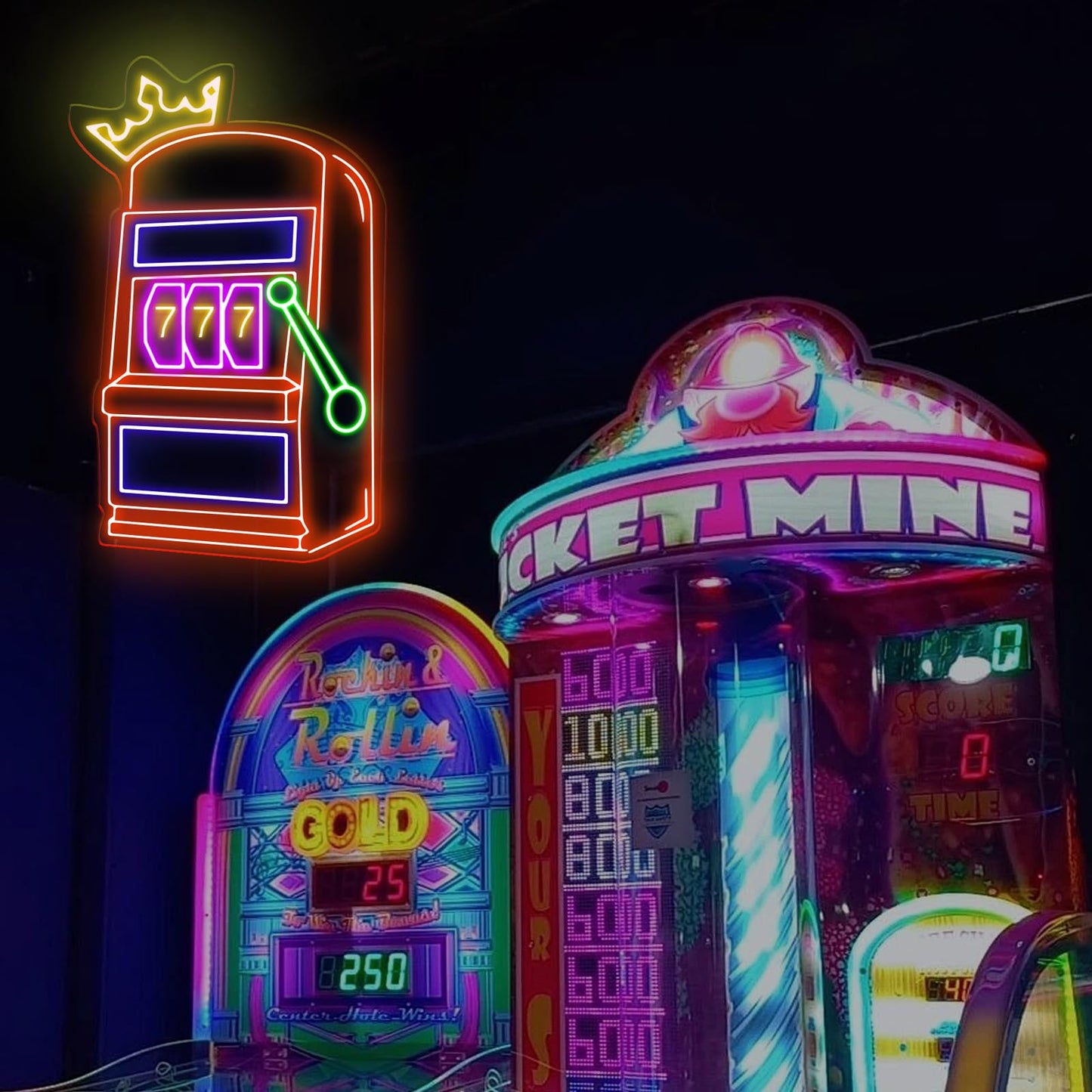 Slot Machine Neon Sign, Slot Machine Led Light, Game Icons For Casino, Playing Cards Aces, Poker Club And Casino Decor Gift For Gamer, Teen Boy Room Decor, Bar Decoration