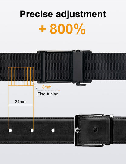 JUKMO Ratchet Belt for Men, Nylon Web Tactical Belt with Automatic Slide Buckle (Black, Medium)